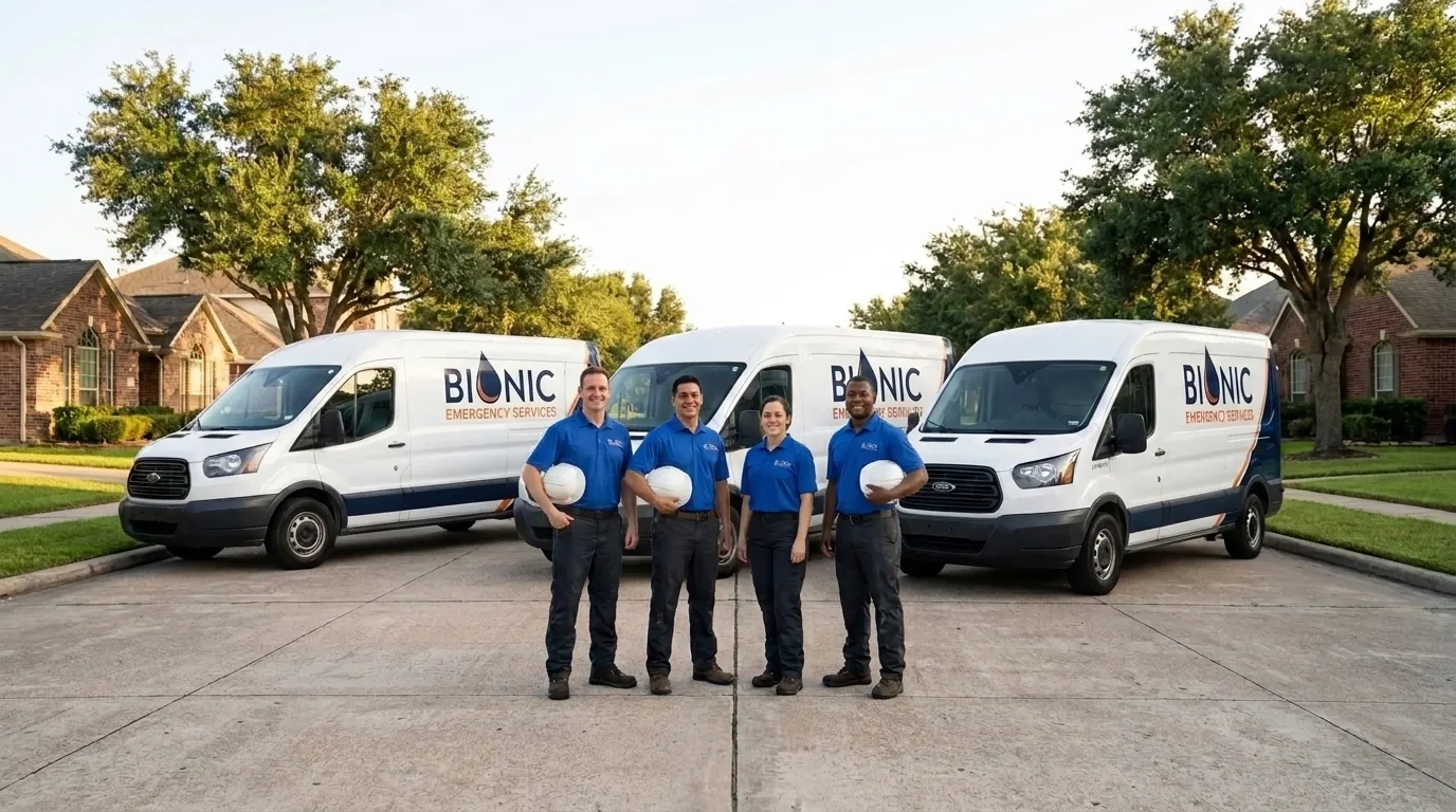 crew members in front of company service vans, BIONIC Emergency Services